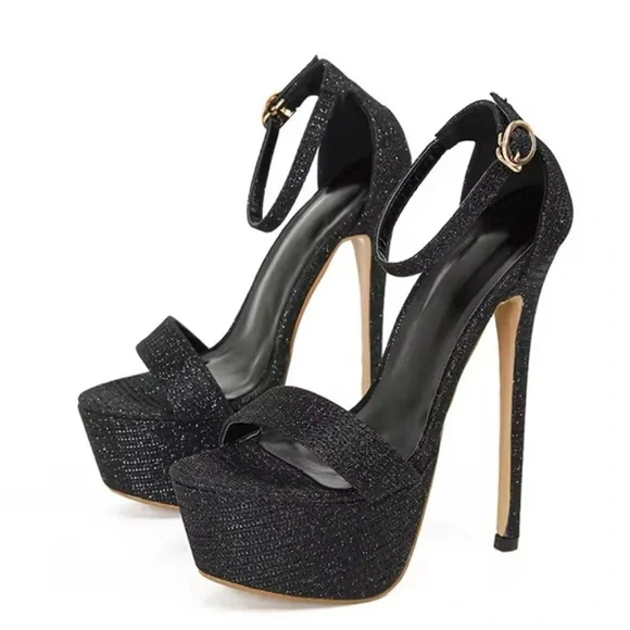 Sequined Platform Sandals Sexy Open Toe 16cm Heel Exotic Dancer size 3-15 US - Picture 3 of 7